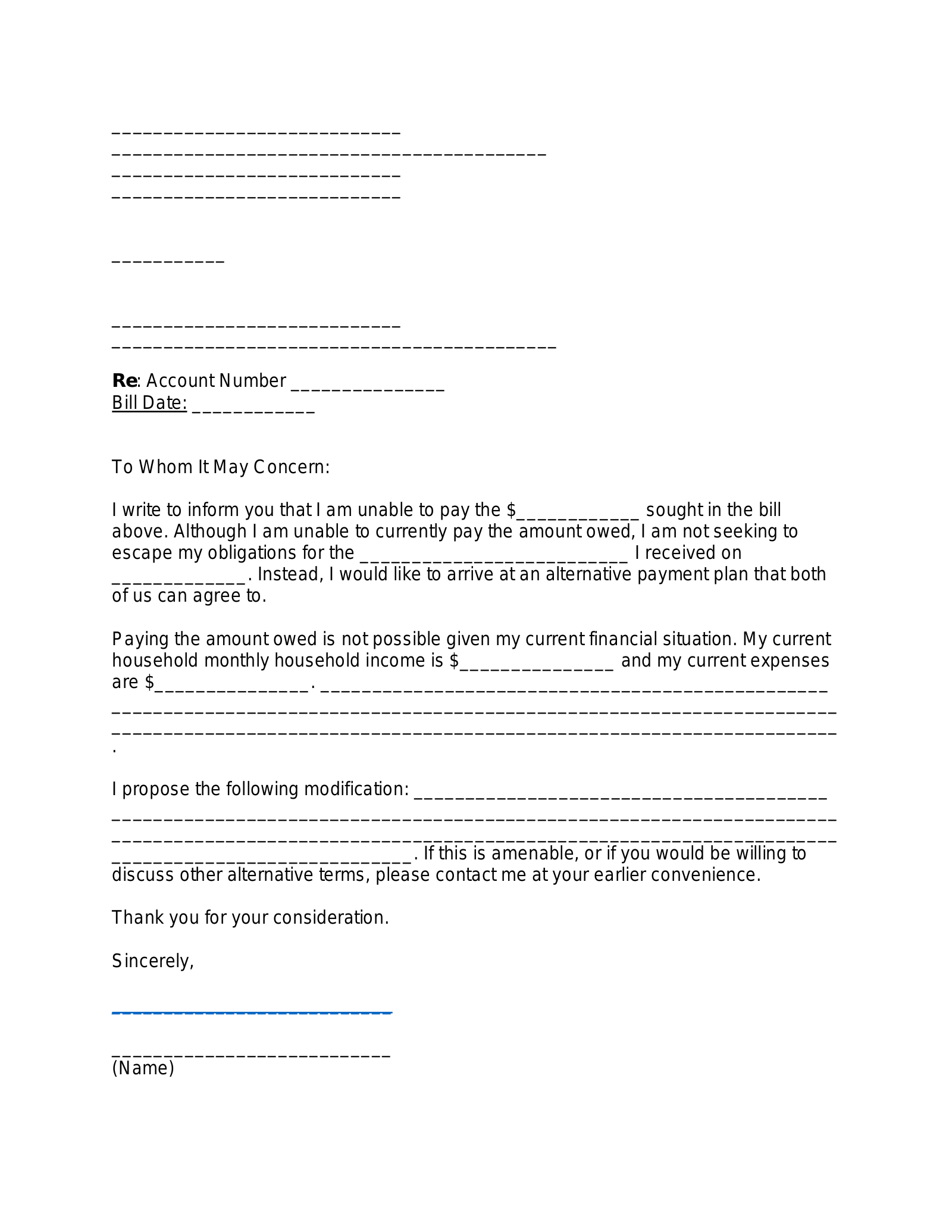 financial hardship agreement paperwork