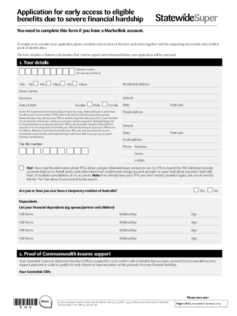 financial hardship assistance application form